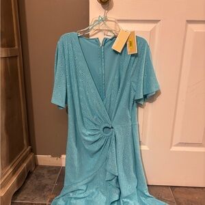 Michael Kors Turquoise Eyelet Midi Dress